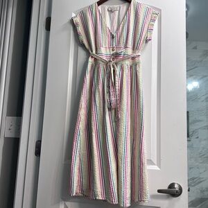 LOFT- multi stripe seersucker midi length dress- 0P size